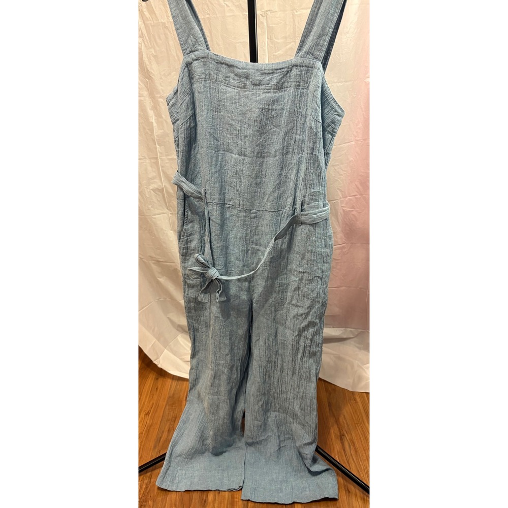 Poetry Linen Cotton Blend Jumpsuit Sz 8 NWT Blue Wide Leg Relaxed Minimalist